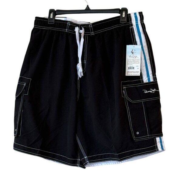 Panama Jack Men's 20 1/2" Contrast Stitch Swim Trunks Black White Size 2X NWT - Picture 4 of 4